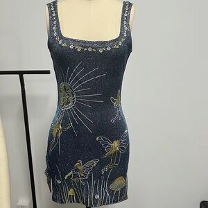 Sparkly PartyDress Women Halter Side Split Slim Hip Package A-line Short Dress